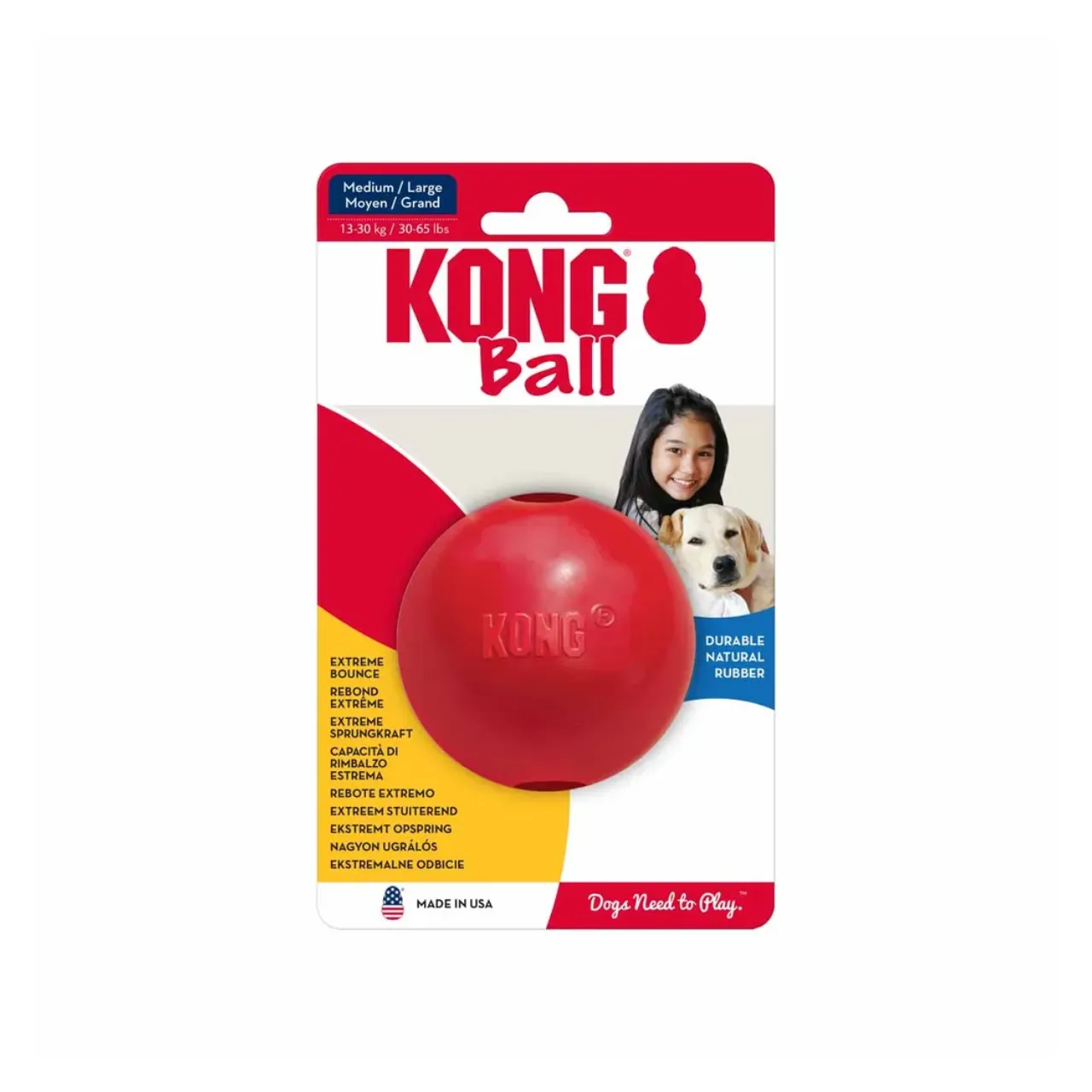KONG Classic bold med hul rød M/L Ø7,5 cm